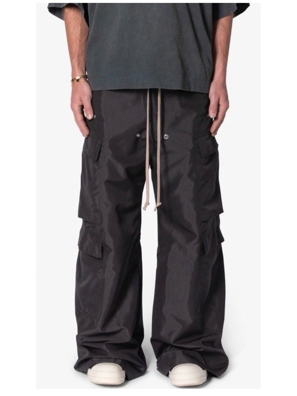 MNML Rave Double Cargo Pants Black Baggy Wide Leg Y2K Size Medium